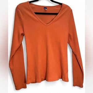 Old Navy Women's V-Neck Ribbed Orange Long Sleeve Top Size XL